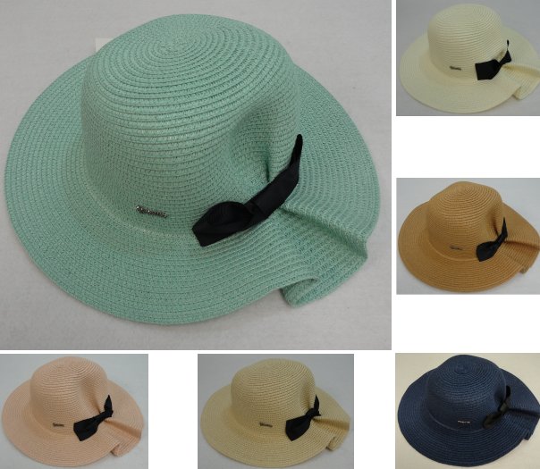 Ladies Woven Summer HAT [Puckered Back w Bow]